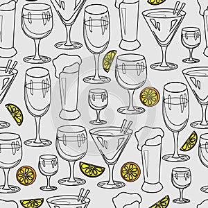 Seamless pattern with cocktail glasses for restaurant