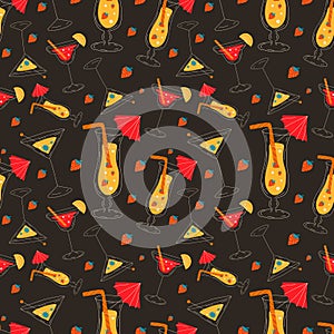 Seamless pattern Cocktails collection, alcoholic and non-alcoholic
