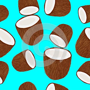 Seamless pattern of coconut halves on a mint background