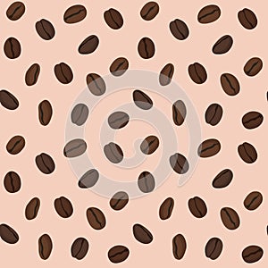 Seamless pattern of coffee beans on a beige background