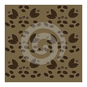 Seamless pattern of coffee beans leaves and flowers of the coffee tree.