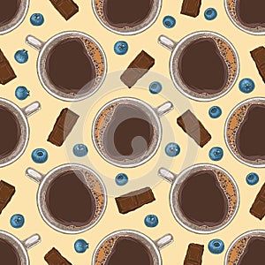 Seamless Pattern. Coffee, Chocolate and Blueberry