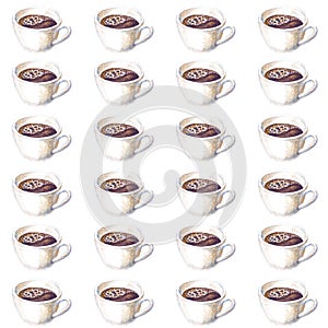 Seamless pattern with coffee cups isolated on white