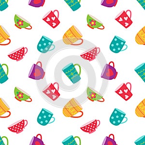 Seamless pattern with coffee and tea cups