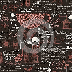 Seamless pattern on the coffee and tea theme