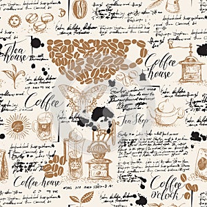 Seamless pattern on the coffee and tea theme