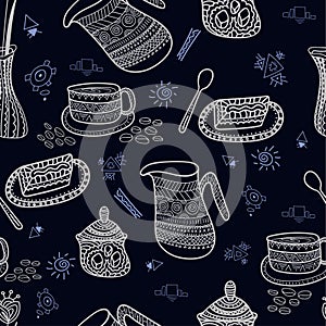 Seamless pattern coffee time, ethnic design