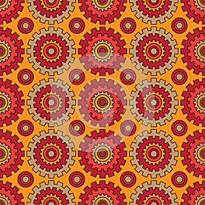 Seamless Pattern of Cog Wheels in red and yellow