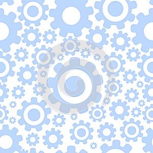 Seamless pattern with cogwheels. Blue and white. Abstract geometric gear texture. Simple flat style. Technology and mechanics. For