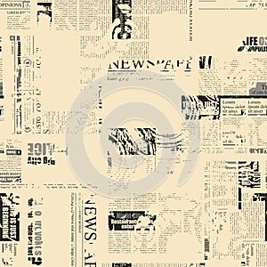 Seamless pattern with collage of newspaper or magazine clippings