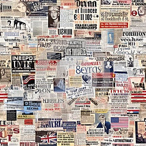 Seamless pattern with a collage of newspapers or magazine clippings. Generative AI