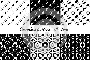 Seamless pattern collection. Geometrical design backgrounds set. Minimal geo print kit. Modern linear ornaments