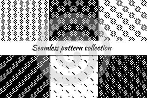 Seamless pattern collection. Geometrical design backgrounds set. Minimal geo print kit. Modern linear ornaments