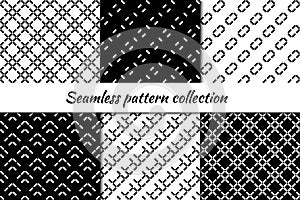 Seamless pattern collection. Geometrical design backgrounds set. Repeated dotted lines, mini squares motif