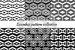 Seamless pattern collection. Geometrical design backgrounds set. Repeated rhombuses, diamonds, lozenges motif. Geo print