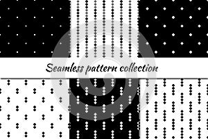 Seamless pattern collection. Geometrical design backgrounds set. Repeated rhombuses, diamonds, squares motif. Geo print