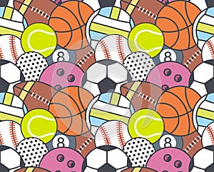 Seamless pattern with collection of Sports Balls