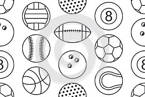 Seamless pattern with collection of Sports Balls