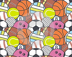 Seamless pattern with collection of Sports Balls photo