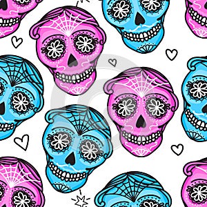 Seamless pattern color Calavera sign Dia de los muertos. Mexican Day of the dead. Vector hand drawing illustration man
