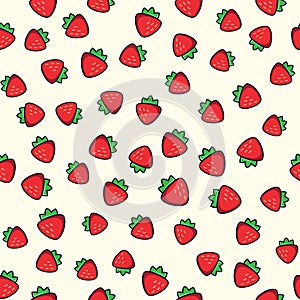 Seamless Pattern of Color Outline Cartoon Strawberries