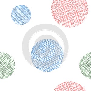 Seamless pattern with color scribbles circles. Vector abstract hand drawn background with Blue, red, green pencil