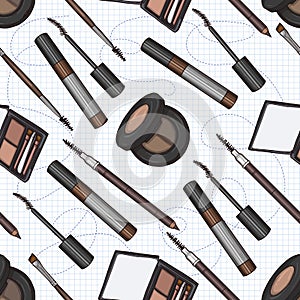 Seamless pattern of color set makeup products