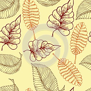 Seamless pattern with colored autumn leaves