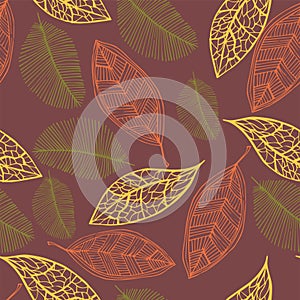 Seamless pattern with colored autumn leaves