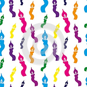 Seamless pattern with colored candles on a white background. Vector