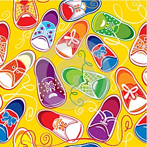 Seamless pattern - colored children gumshoes