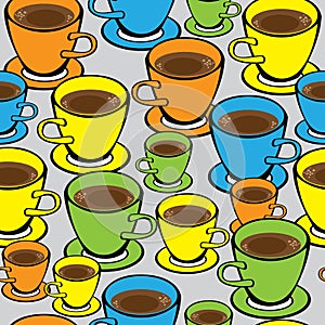 Seamless pattern colored cup of coffee