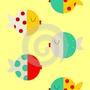 Seamless pattern colored fish with polka dot  - vector