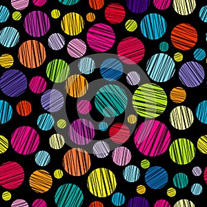 Seamless pattern with colored hatched circles