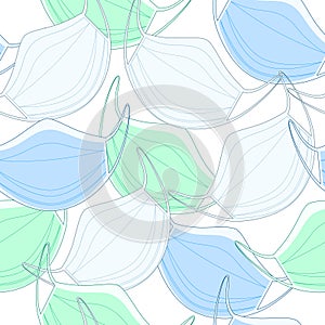 Seamless pattern colored medical masks. white, blue, green medical surgical protective face mask against viruses and