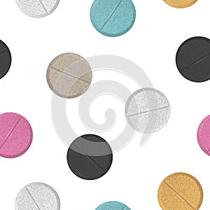 Seamless pattern of colored round pills. Vector illustration template