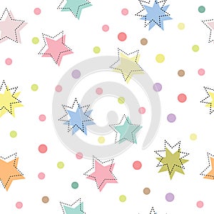 Seamless pattern of colored stars in pastel colors