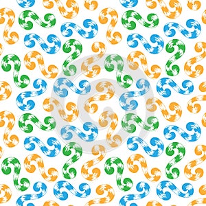Seamless pattern of colored whorls curlicues