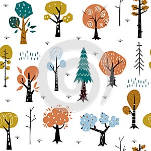 Seamless pattern with colorful autumn forest trees. Great for fabric, textile.