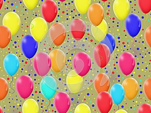 Seamless pattern with colorful balloons and confetti. Festive background.