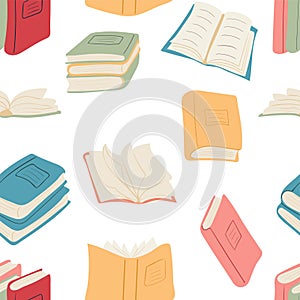 Seamless pattern of colorful books. Education and reading concept