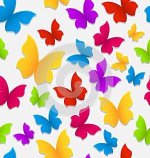 Seamless pattern with colorful butterflies, repeating backdrop