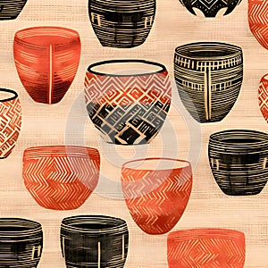 Seamless pattern with colorful ceramic vases on grunge background