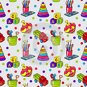 Seamless pattern with colorful childrens toys