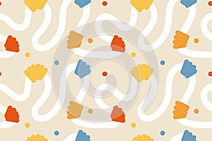 Seamless pattern of colorful continuous line abstract squiggles print, scribble spiral