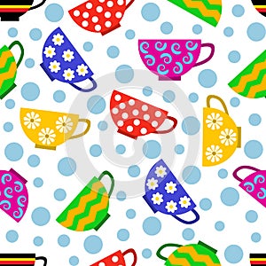 Seamless pattern with colorful cups