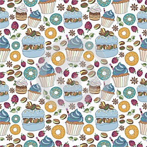 Seamless pattern of colorful desserts