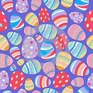 Seamless pattern with colorful Easter eggs. Festive Easter bright background