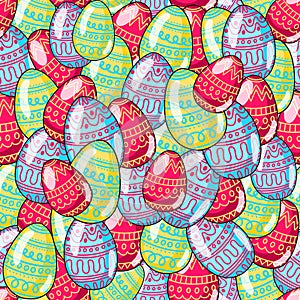 Seamless pattern with colorful Easter eggs. Illustration with hand drawn eggs for happy Easter