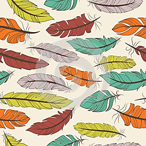 Seamless pattern of colorful feathers